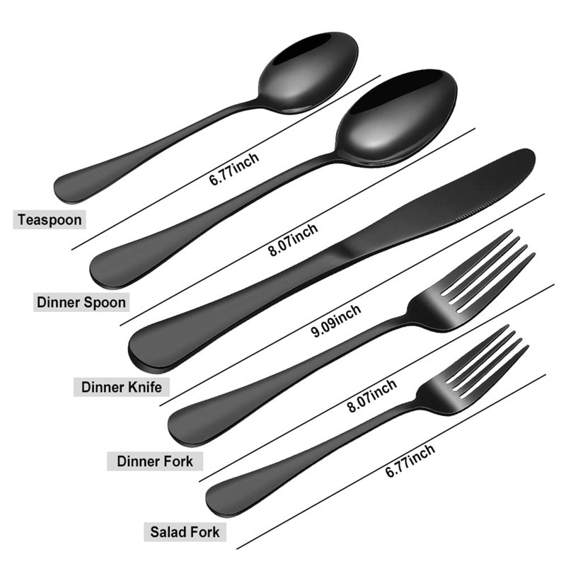 Ensemble de couverts 40 pièces en acier inoxydable, Noir