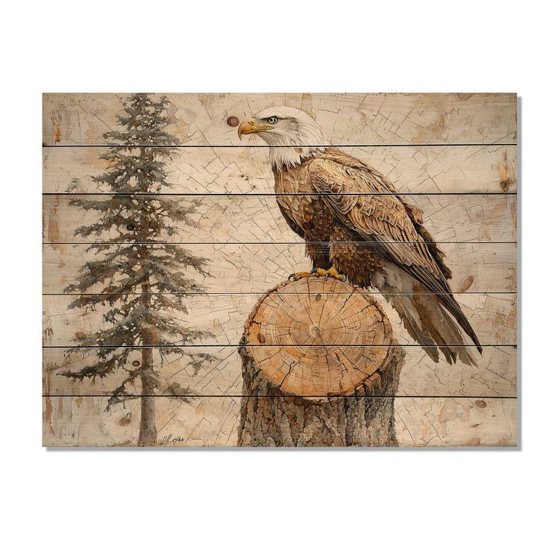 Aigle, esprit du vent en forêt - Décoration murale en bois d'aigle animal - sur bois de pin naturel, H 34 po x l 44 po