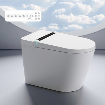Toilette intelligente une pièce avec siège de bidet intégré, toilette électrique sans réservoir avec télécommande / siège chauffant / capteur de pied / divers réglages de lavage / contrôle de bouton / chasse automatique puissante / arrêt autom