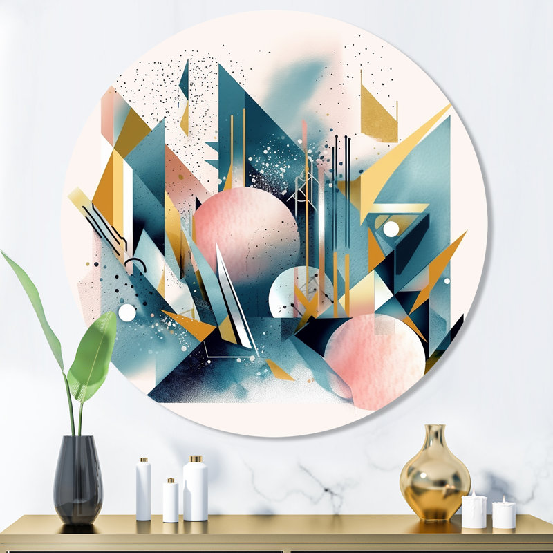 Rose embrassant le vide sur bleu I - Minimalisme abstrait, art mural rond sur métal, H 36 po x l 36 po x P 1 po