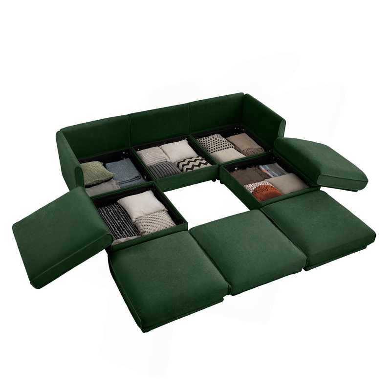 Élégant canapé en chenille avec siège de rangement et repose-pieds, dossier cylindrique en forme de L à 3 places et accoudoirs, canapé contemporain en tissu à 3 places avec compartiment de rangement caché