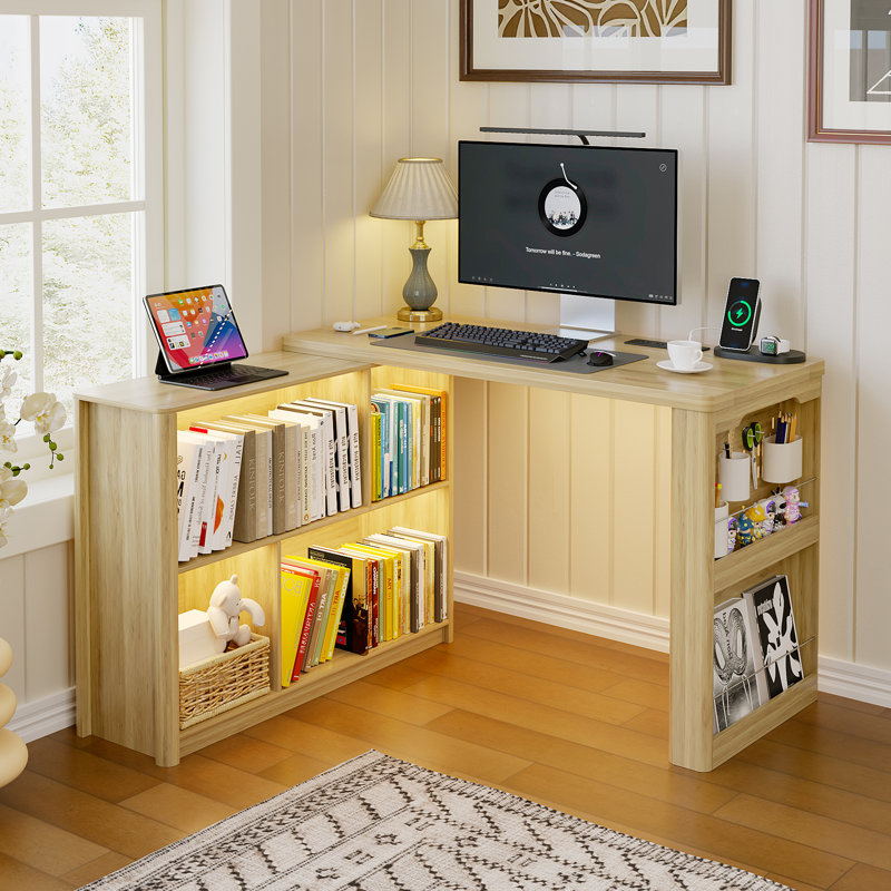 L-Shaped MDF Computer Desk, Natural Oak