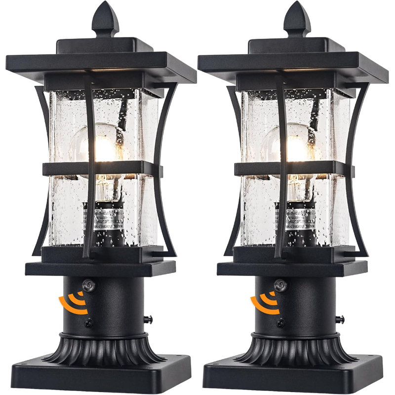 2 Packs Dusk to Dawn Outdoor Post Light Fixture with Pier Mount Base - Black Outdoor Pole Lighting, Matte Black
