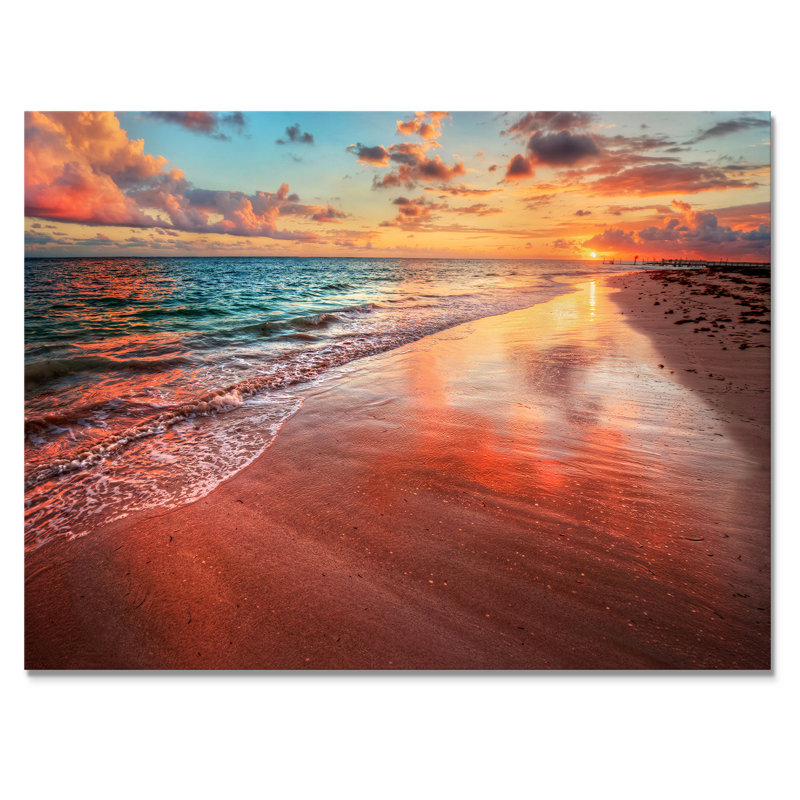 Coucher de soleil sur un rivage de l'océan II - photographie sur toile, H 34 po x l 44 po x P 1,5 po, Toile tendue