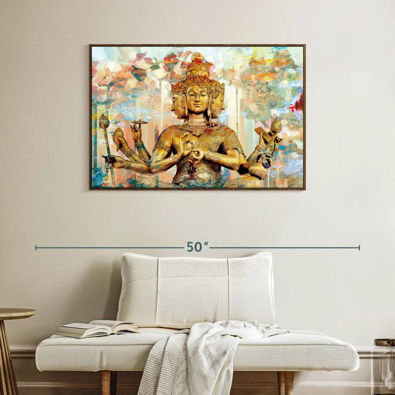 Statue de Brahma, 40 po x 27 po, Cadre flottant noyer