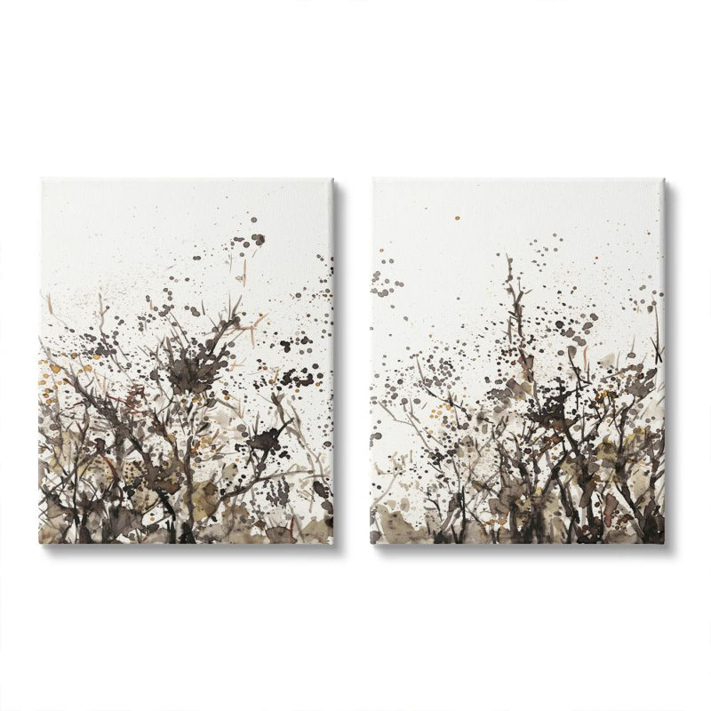 Watercolor Field of Grassy Weeds Brown and Tan Canvas Art Set