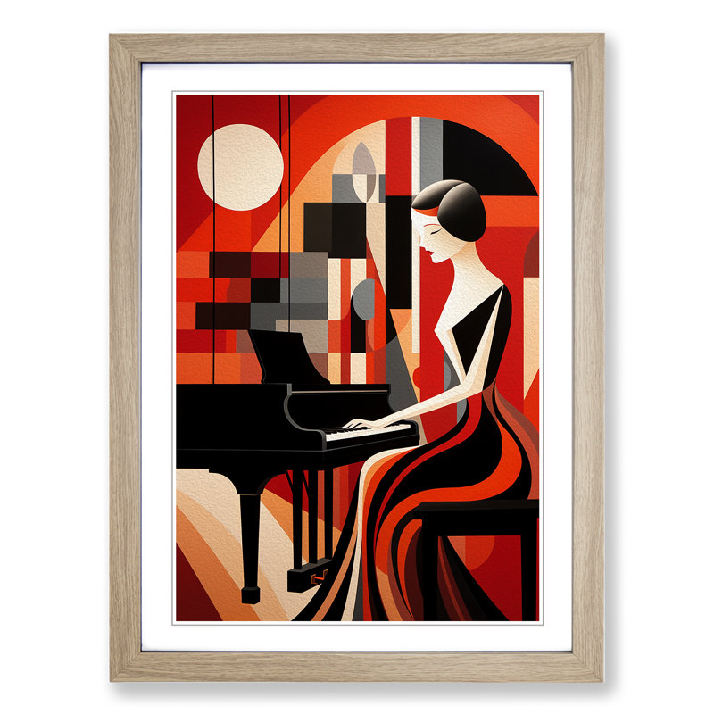 Piano - Single Picture Frame Print on Wood, Oak Framed, 34cm H x 25cm W x 2cm D