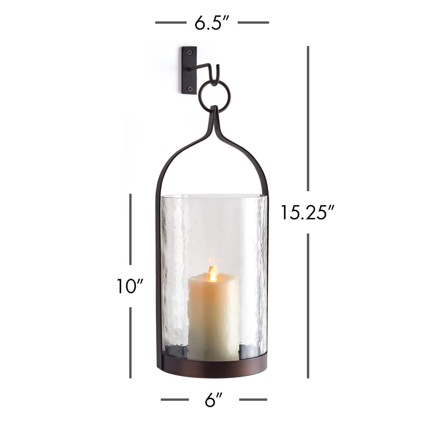 Iron Wall Lantern Candle Holder, 15.25" H x 6.5" W x 6.5" D