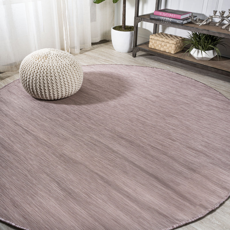 Amirah Modern Flatweave Solid Pink Indoor/Outdoor Rug, Round 6'7"