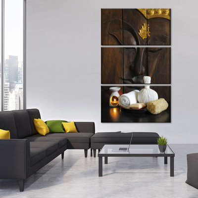 Bouddha en bois sculpté sur toile 3 pièces