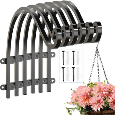 6PCS Heavy Duty Hanging Plant Bracket, 12Inch Outdoor Wall Curved Hanging Bracket Hand-Forged Plant Hanger Hook For Hanging Flower Basket, Bird Feeder, Lanterns & Wind Chimes