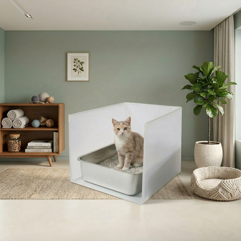 Grand bac à litière pour chat, protection anti-éclaboussures à côtés hauts, unité simple