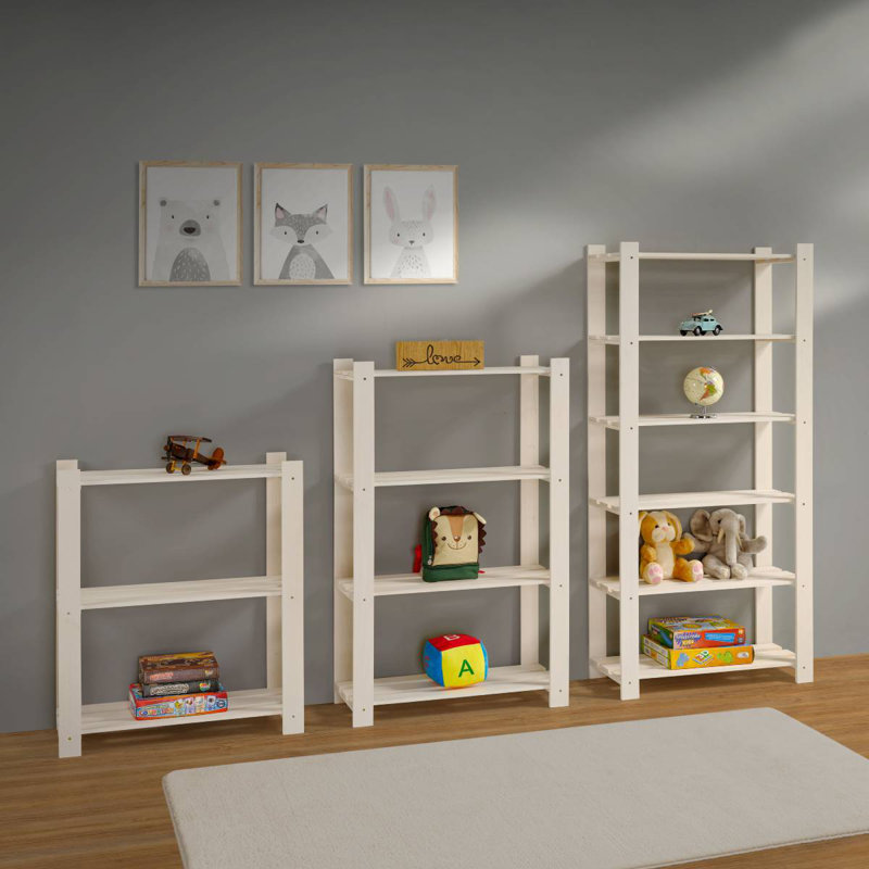 White Wash Solid Pine 3-Shelf Slatted Storage Unit