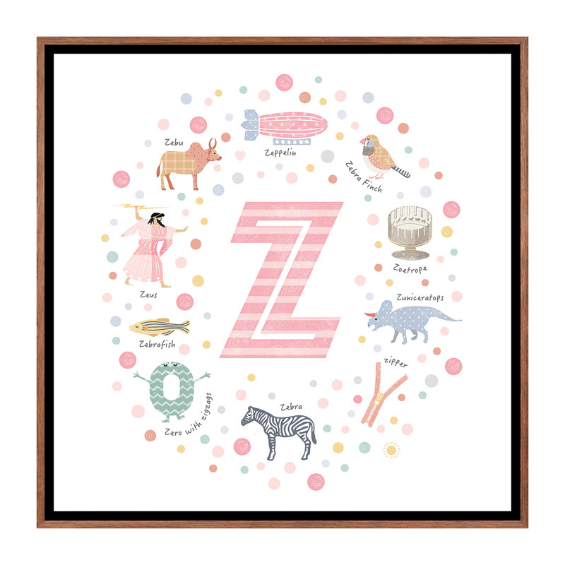 Lettre Z - impression d'art graphique, H 26 po x l 26 po x P 1,5 po, Toile avec cadre brun, Pas de tapis