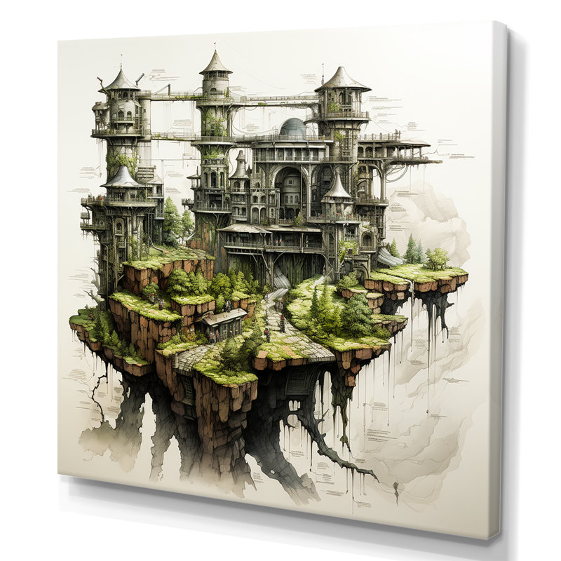 Dessin d'analyse d'une forteresse II sur toile, Toile tendue, H 36 po x l 36 po x P 1,5 po