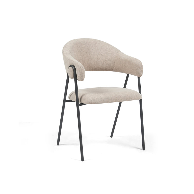 Noah Set of 2 Upholstered Dining Chairs with Black Metal Frame, Cream