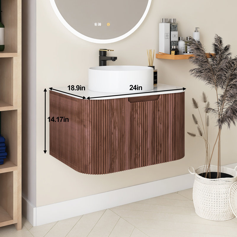 Meuble-lavabo mural rayé avec rebords incurvés pré-assemblés avec lavabo, 24"
