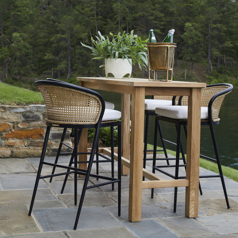 Croquet Teak Outdoor Bar Table, Oyster Teak