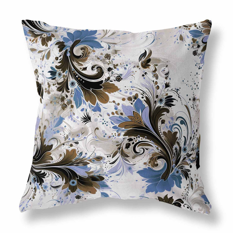 Coussin décoratif réversible Motif Whirlwinds, Bleu/brun/blanc, H 20 po x l 20 po