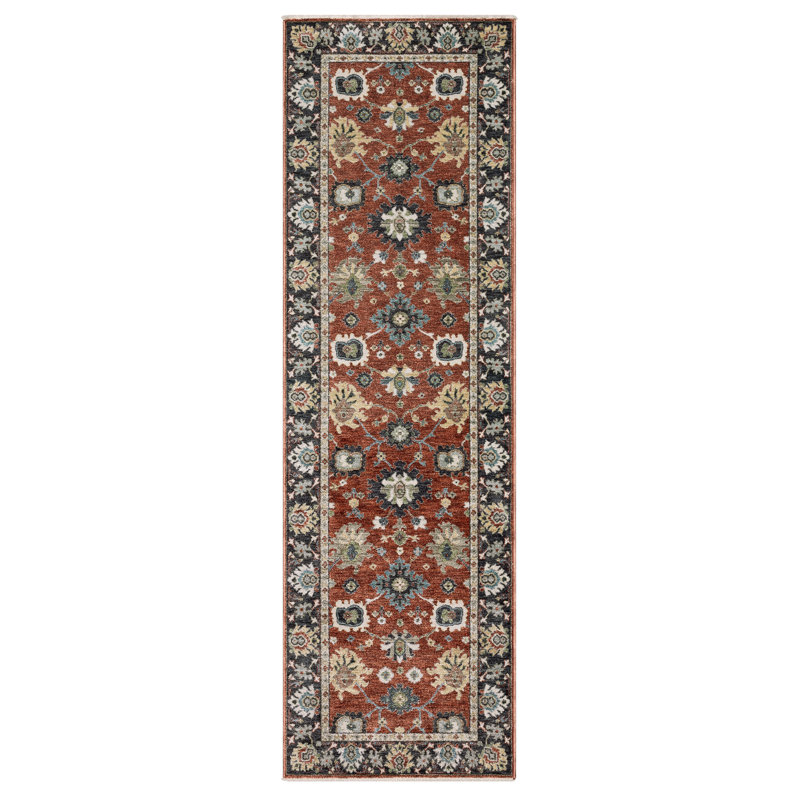 Tapis rouille / bleu Caia, Tapis de couloir 2 pi 3 po x 7 pi 9 po