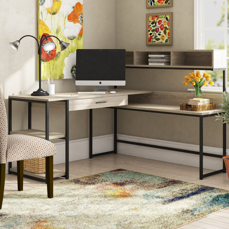 Bureau en L Giordano, Taupe / noir