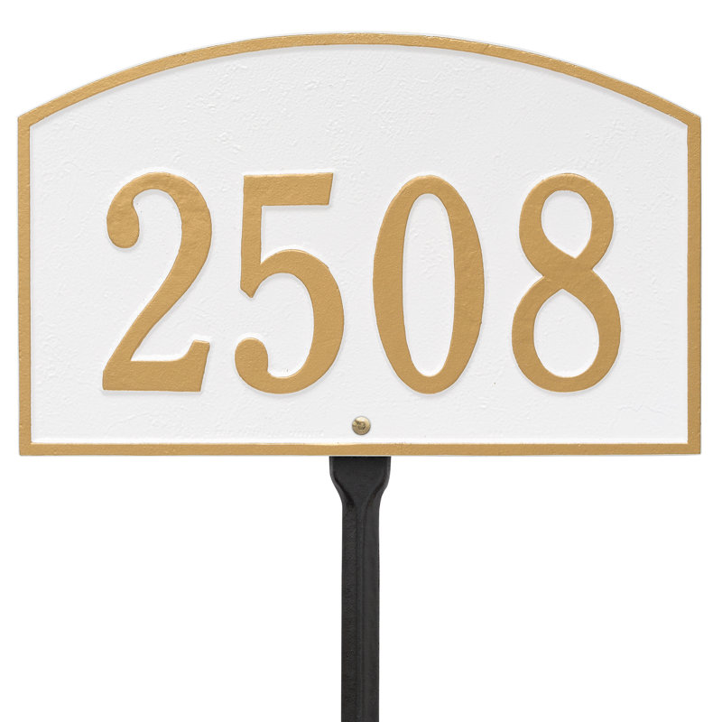 Plaque d'adresse pour pelouse Legacy, Blanc / doré, Oui