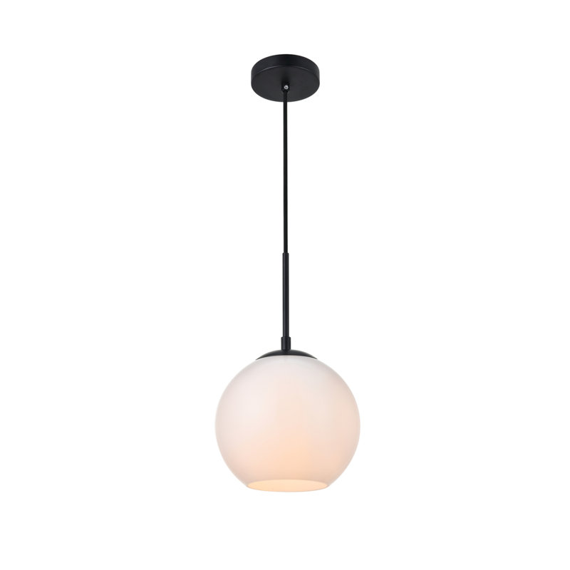 Luminaire suspendu sphérique simple à 1 lumière Snead, Noir, Blanc givré, H 68 po x l 7,9 po x P 7,9 po