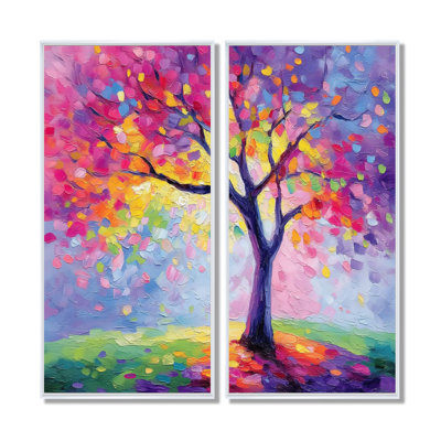 «Vibrant Tree of Life Forest», reproduction d'art sur toile rose, 2 pièces