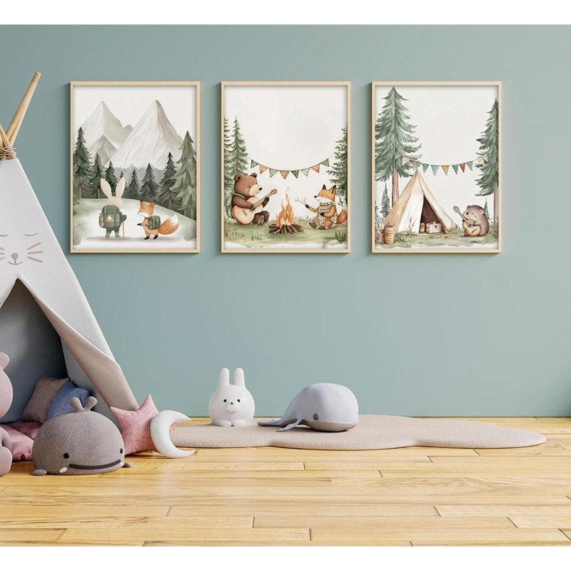 Multicolore, "Woodland Animal Nursery", reproduction d'art sur toile représentant un renard, un ours, un lapin et un hérisson pour chambre d'enfant ou chambre d'enfant