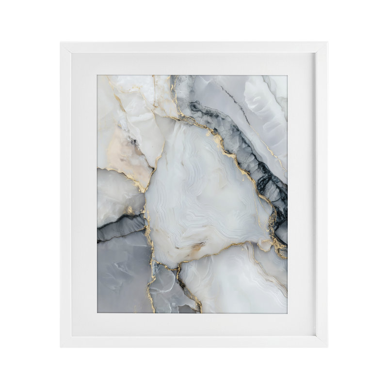 «Luxe Stone Geode», reproduction sous verre encadrée, design par Svetlana Aleynikova, Cadre blanc côtier, H 21 po x l 17 po