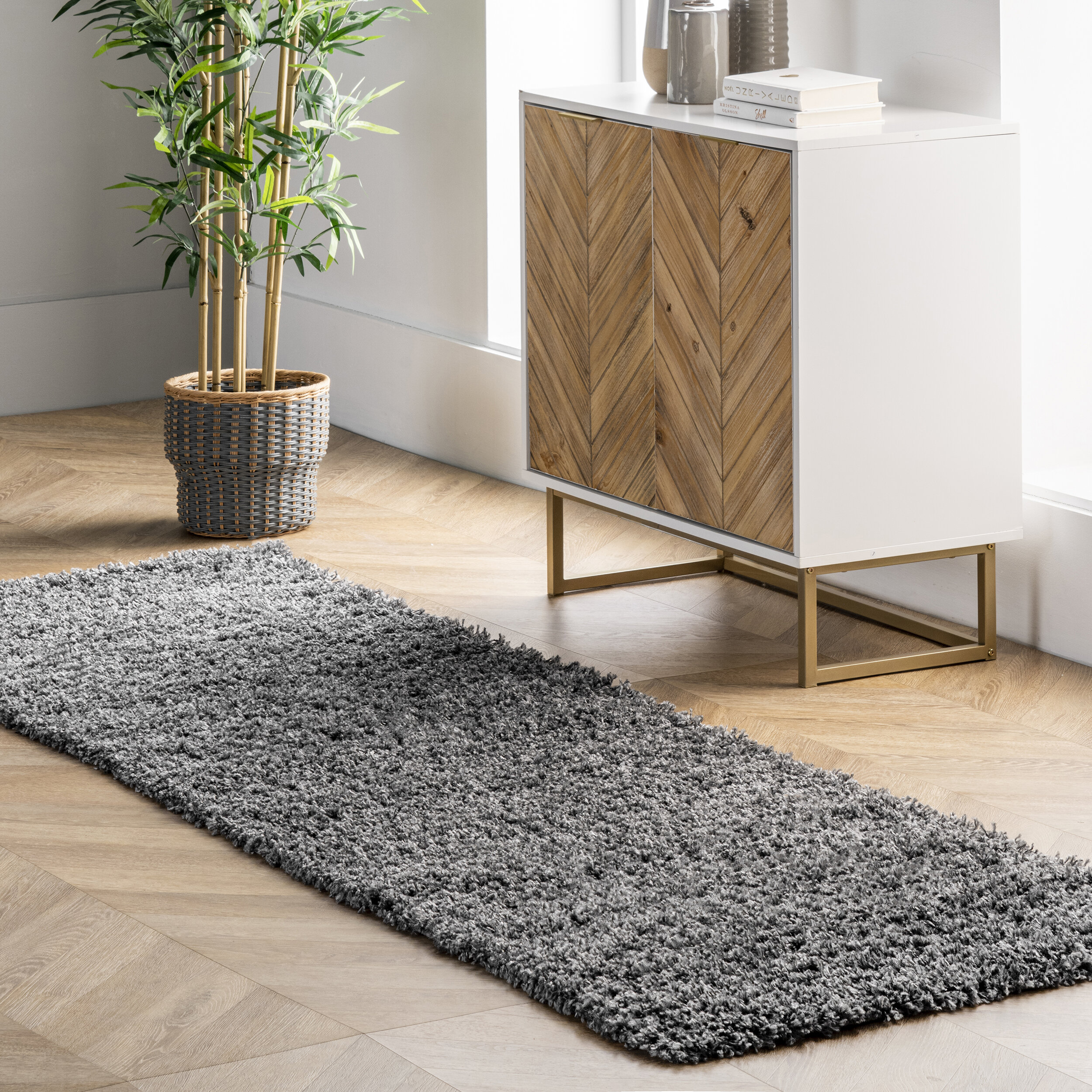 Sweet Home Stores Ribbed Waterproof Non-Slip Rubber Back Solid Runner Rug 2 ft. W x 17 ft. L Gray Polyester Garage Flooring