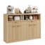 Buffet en bois d'ingénierie de 130 x 41 x 94 cm (51 x 16 x 37 po) avec façade à panneaux ondulés, 4 portes et 2 tiroirs. Parfait pour la salle à manger, la cuisine, le salon, le corridor et l'entrée. Couleur bois.-1535781284