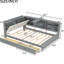 Lit plateforme double en bois gris avec tête de lit, tablettes intégrées, 2 tiroirs et confort favorisant une installation durable-2130696645