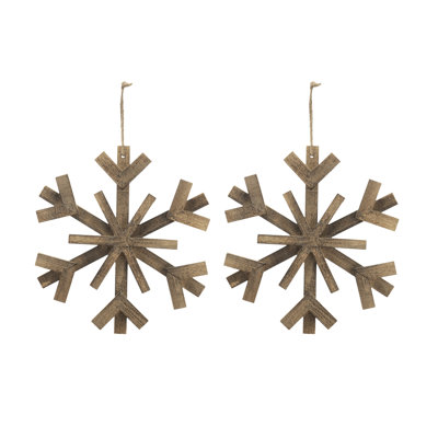 17.7" Large Fir Wood Snowflake Ornaments - Set of 2 for Christmas Tree & Wall Decor