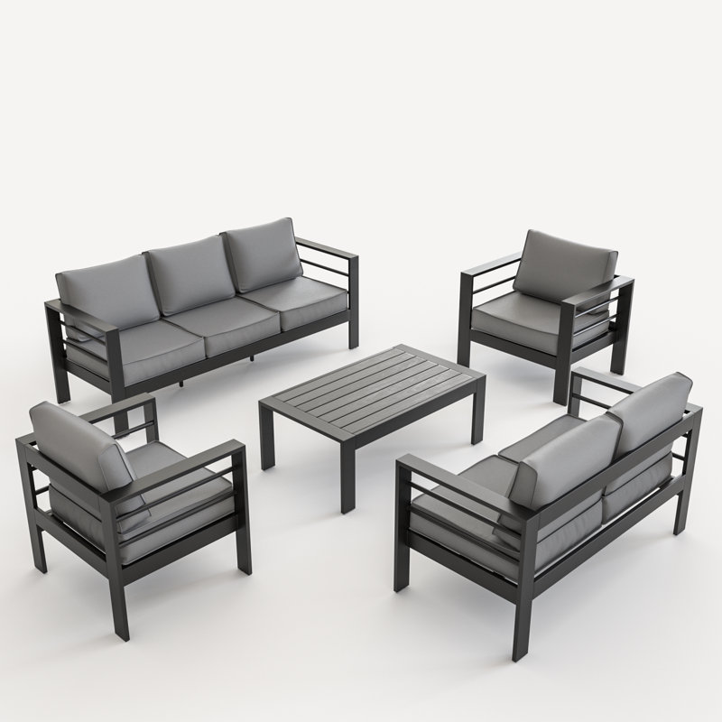 Arreana 7 - Person Patio Conversation Set with Cushions, Dark Gray/Dark Gray