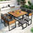 9-Pieces Acacia Wood Patio Dining Set, Space Saving Outdoor Patio Set, 4 Cushioned Chairs & 4 Ottomans & 1 Square Table, For Backyard, Garden, Deck And Poolside, Gray-376512200