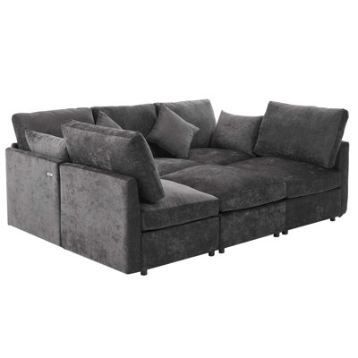 86.6" Sectional Sofa Modular Sofa U-Shaped Sofa Couch Sofa Bed L-Shaped Sofa With A Movable Ottoman And Two USB Ports For Living Room