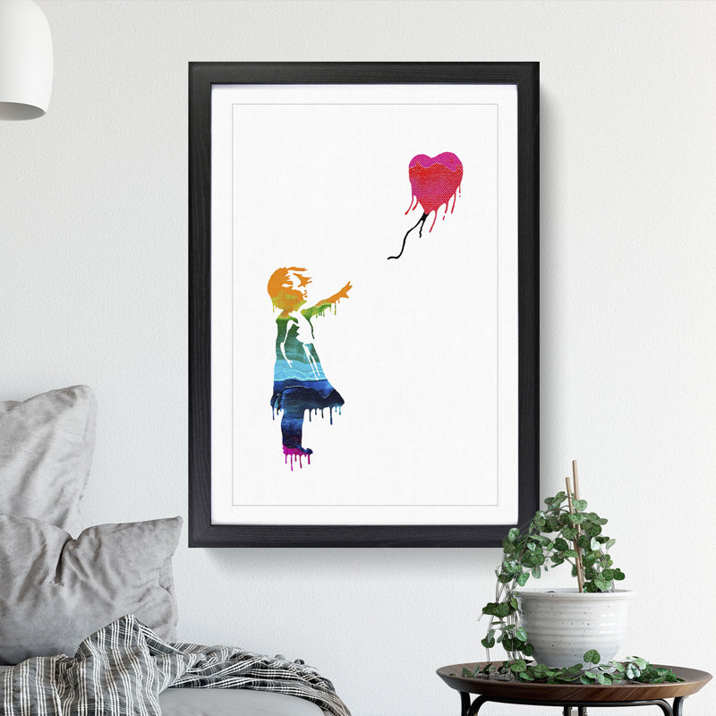 Banksy Balloon Girl - Picture Frame Graphic Art, 65cm H x 48cm W x 2cm D, Black