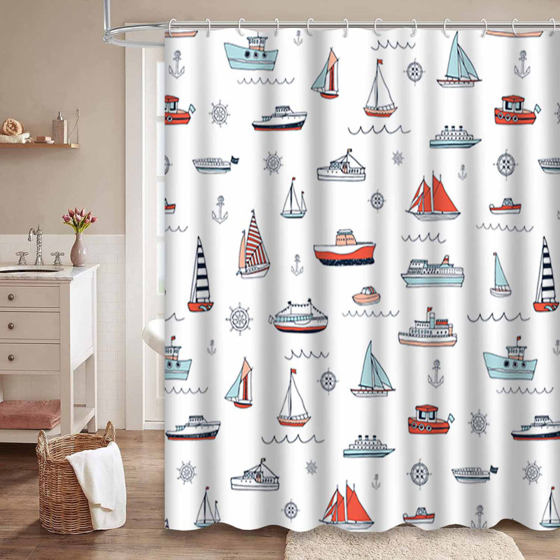 Rideau de douche nautique imperméable avec 12 crochets, L 72 po x l 72 po