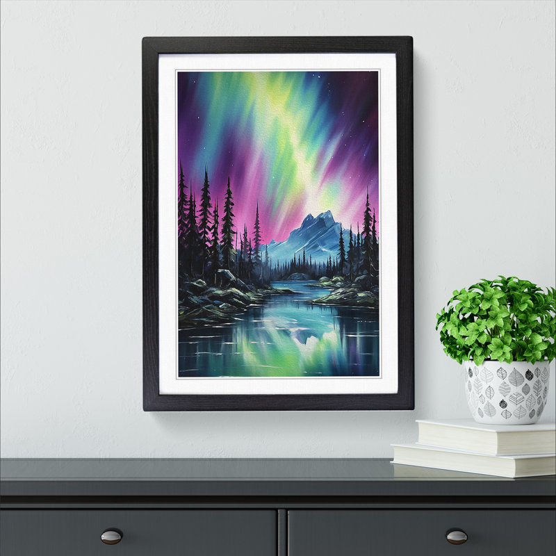 Northern Lights Informel No.2 - Single Picture Frame Print on Wood, Black , 34cm H x 25cm W x 2cm D