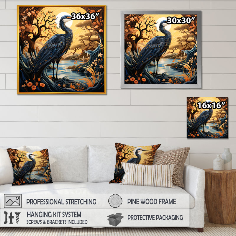 Décoration murale rétro Heron Liner I - Heron, Cadre flottant noir, H 16 po x l 16 po x P 1 po