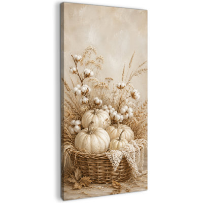 «Neutral Fall», art mural rustique sur toile citrouille blanche 20 x 40