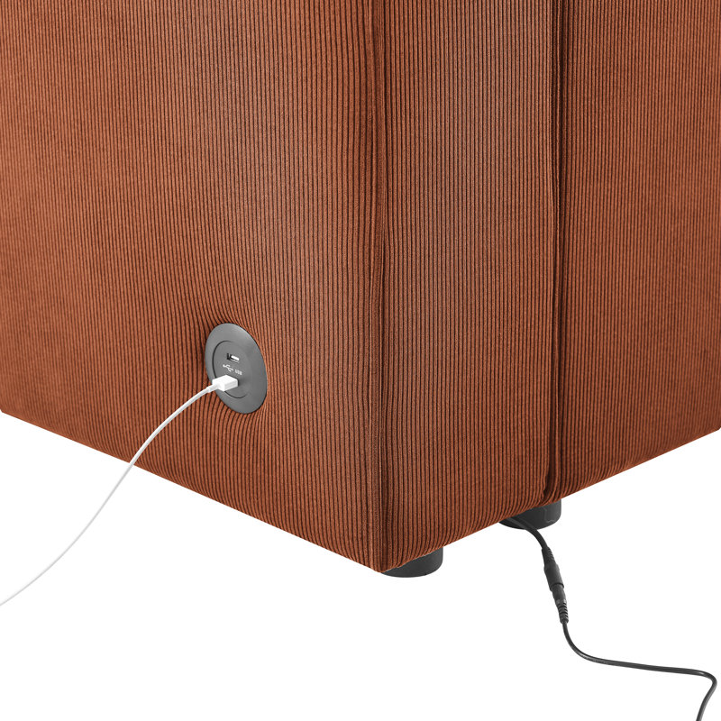 Canapé modulaire Quinshon MINIMORE de style moderne de 117 po de large avec repose-pieds et USB, Velours côtelé Curry