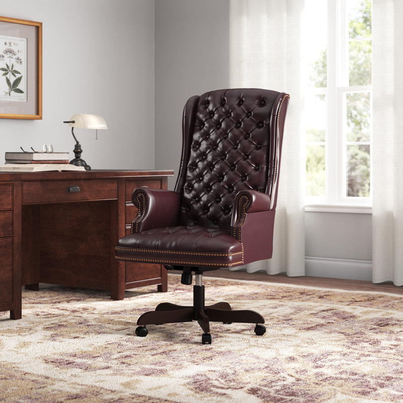 High Back Traditional Tufted LeatherSoft Executive Swivel Ergonomic Office Chair, Burgundy