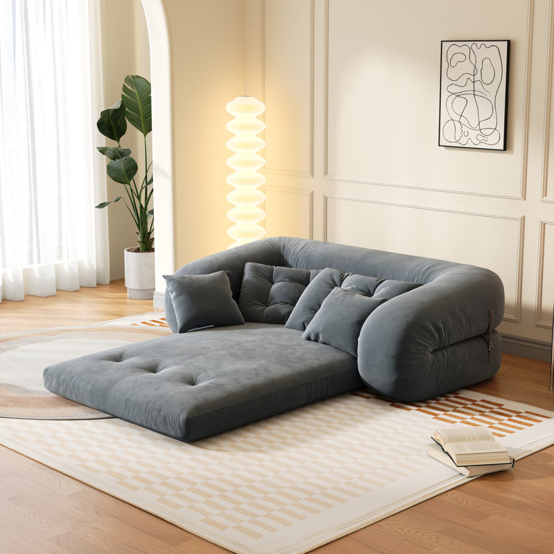 Anchondo Velvet Convertible Sleeper Sofa, 23.6" H x 68.5" W x 40.2" D, Gray