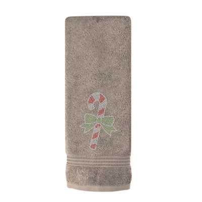 Sparkles Home | Rhinestone Candy Cane Hand Towel | Black | Festive Bathroom Decor