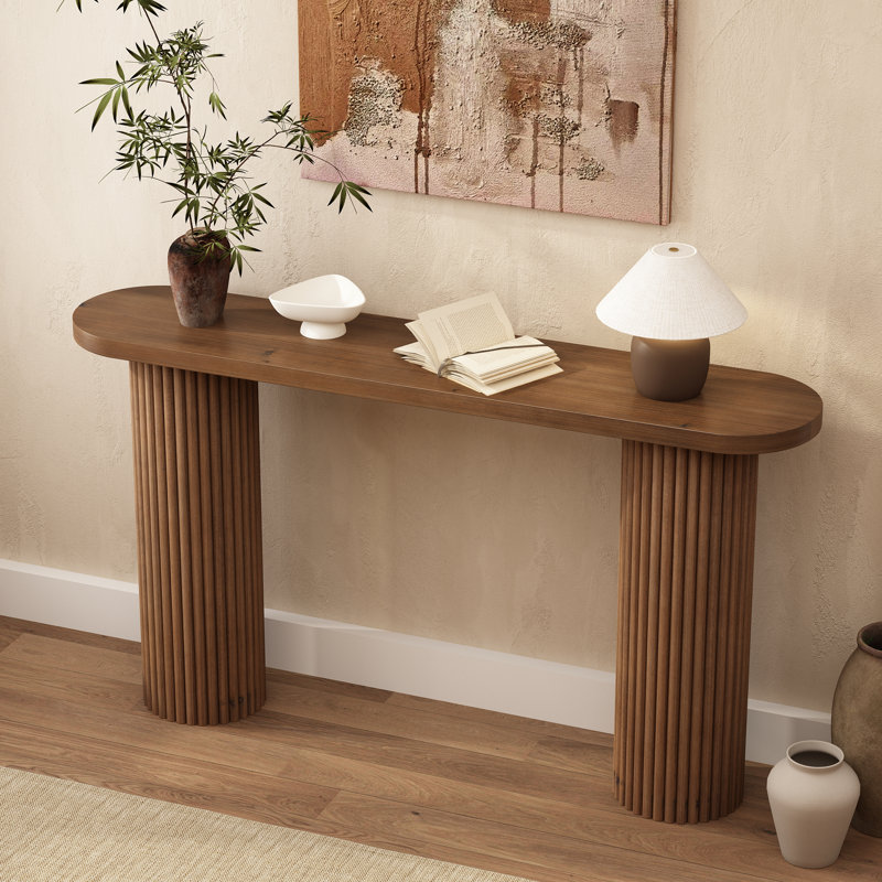 Console en bois massif cannelé Gennari, Brun