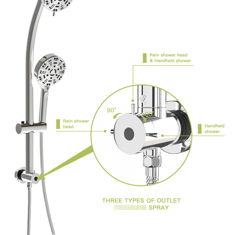 Dual Shower Head Kit With 4.7" Large Showerhead, Hand Shower, 8 Modes, Gasket Rain Showerhead And 8 ,, Brushed Nickel