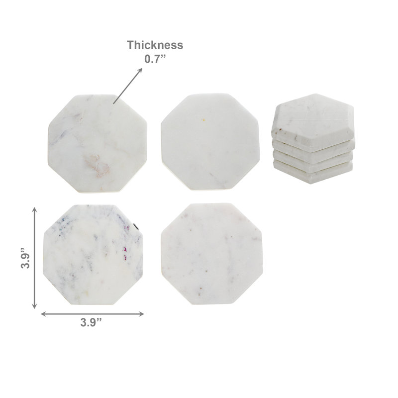 Sous-verre octogonal en marbre blanc 4 pièces 4 x 4 po