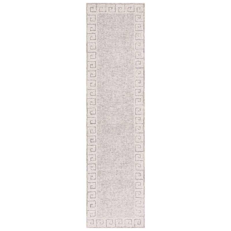 Khamryn Hand Tufted Wool Cotton Geometric Rug in Dark Gray/Ivory/Beige, Runner 2'3" x 9'